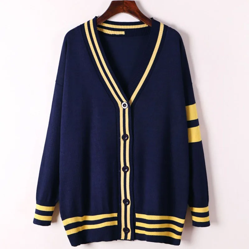 Женский трикотажный кардиган с V образным вырезом в полоску| |