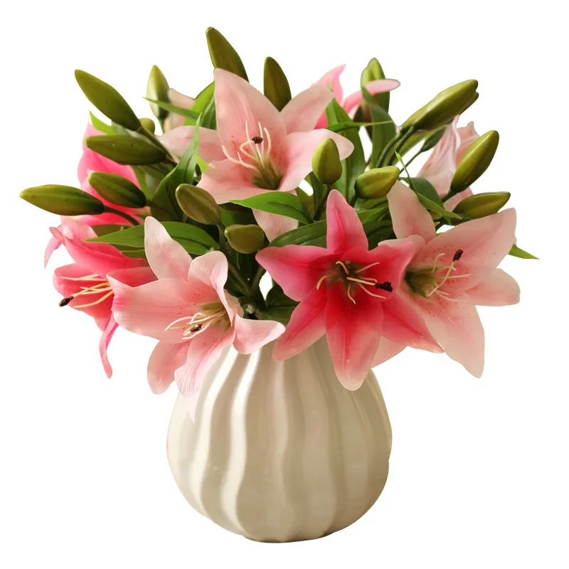 

HI-Q 11pcs 3 heads real touch PVC artificial lily silk decorative flower for wedding decoration Christmas gift