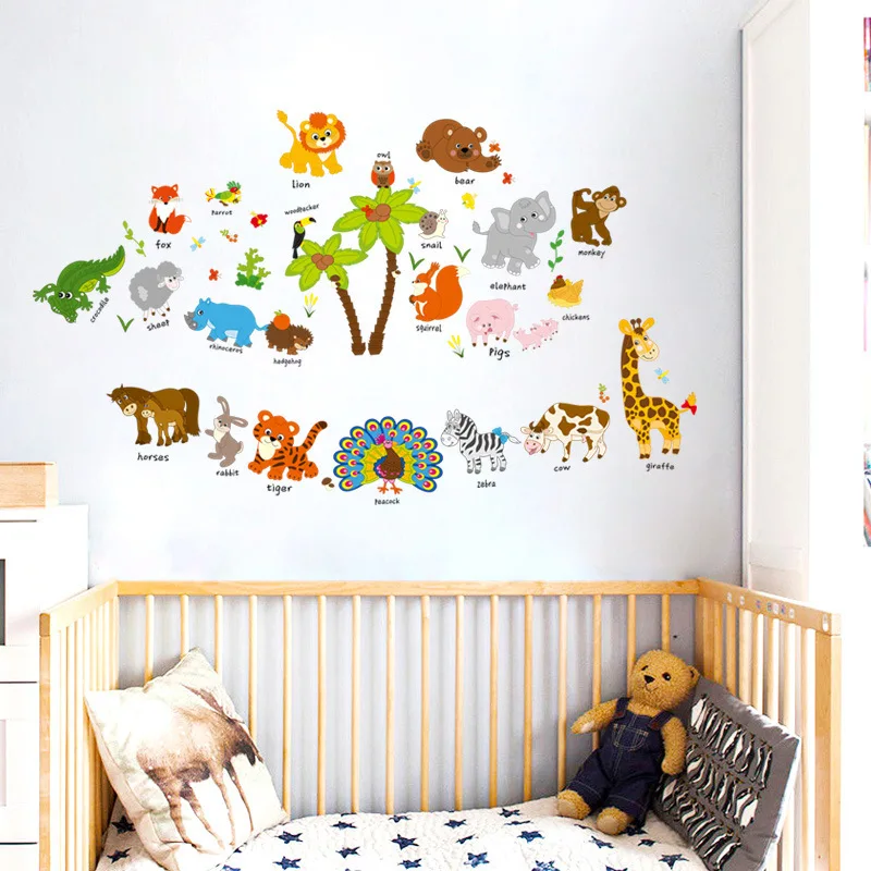 Zoo Cartoon Animal Zebra Tiger wall sticker PVC Environmental decals For Living room Children's bedroom decor | Дом и сад