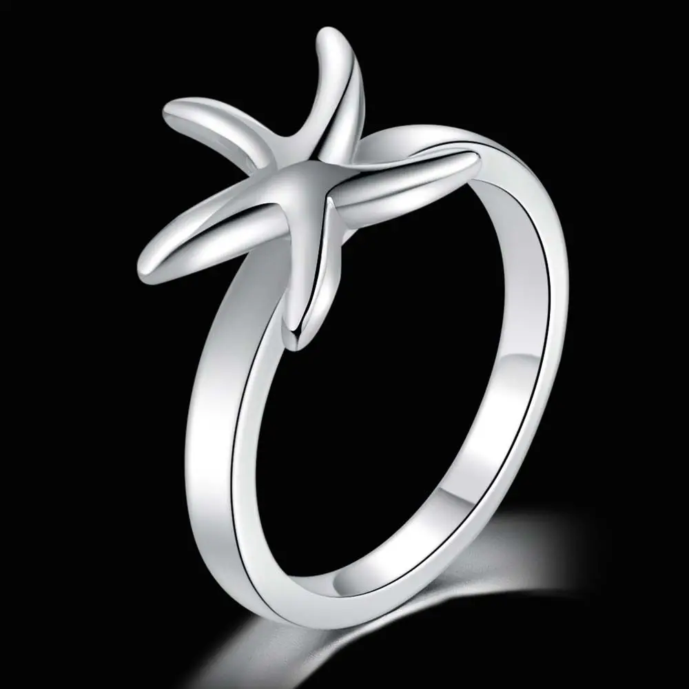 Кольцо на палец в виде милой морской звезды серебристого цвета размер 6 #7 #8 #9 #