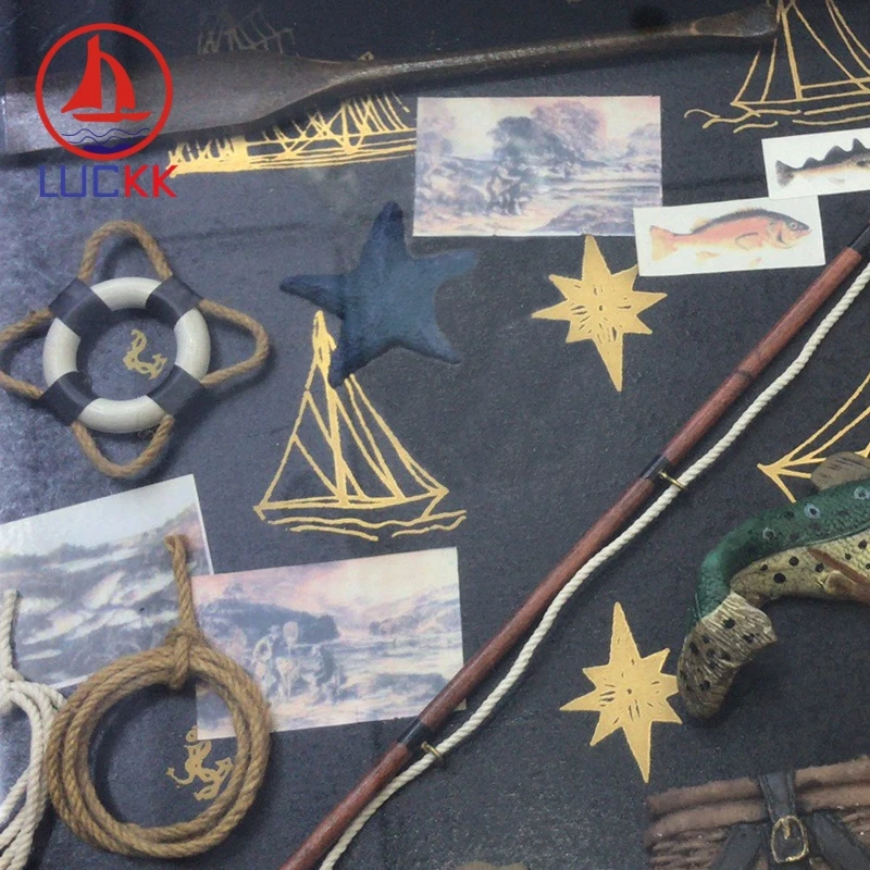 LUCKK 60*40 настенная 3D фоторамка с удочкой и стеклом деревянная в морском стиле