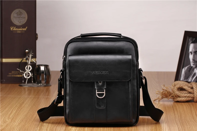 WEIXIER Messenger Bags PU Leather Men Designer High Quality New Fashion Shoulder Bag Casual Zipper Office Messenger Bags
