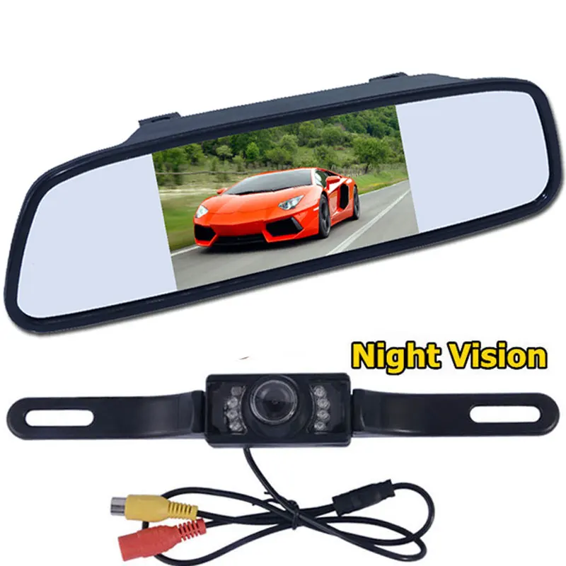 

4.3" Color TFT LCD Car Parking Mirror Monitor 2 Video Input + Licence Plate IR Night Vision Reversing Backup Rear View Camera