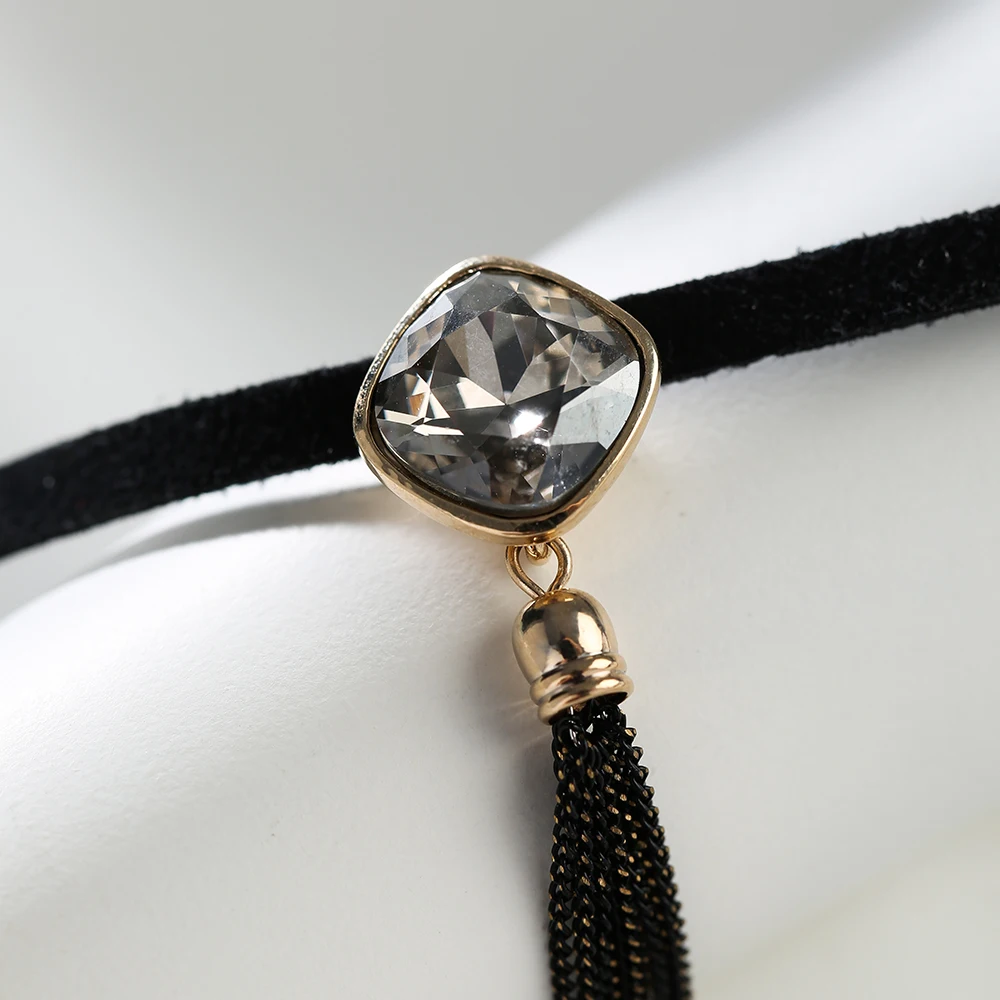 Модный чокер Neoglory с черными кристаллами крутая цепочка кисточками готическое