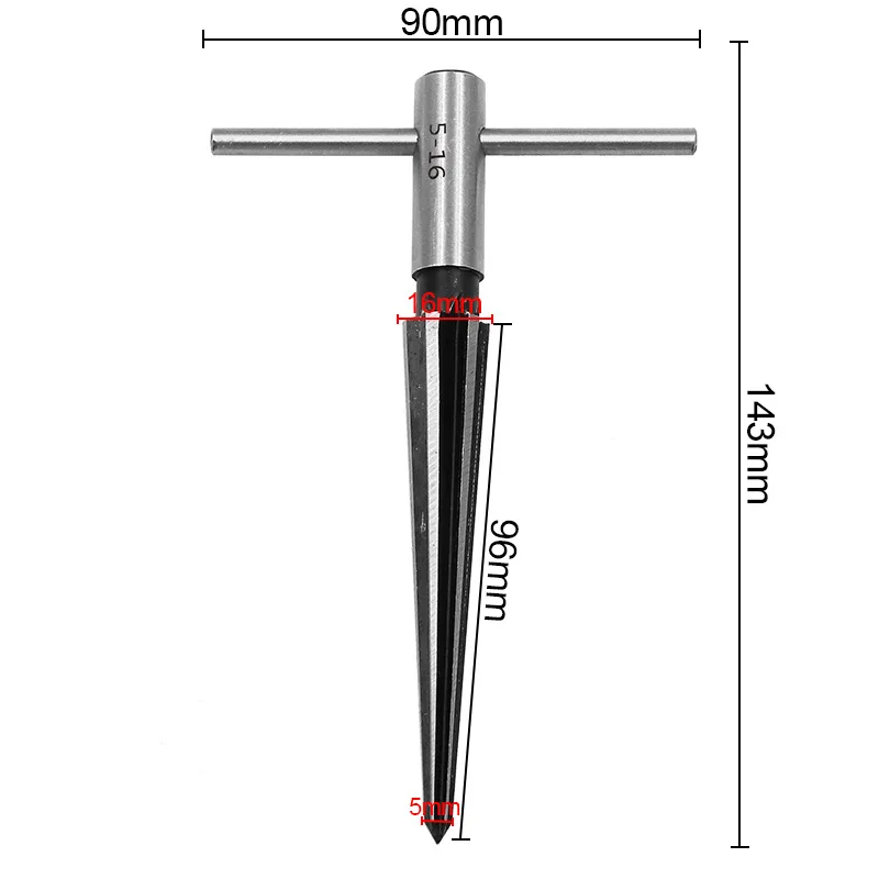 5-16mm Bridge Pin Hole Hand Held Reamer T Handle Tapered 6 Flute Chamfer Reaming Woodworker Cutting Tool Core Drill Bit