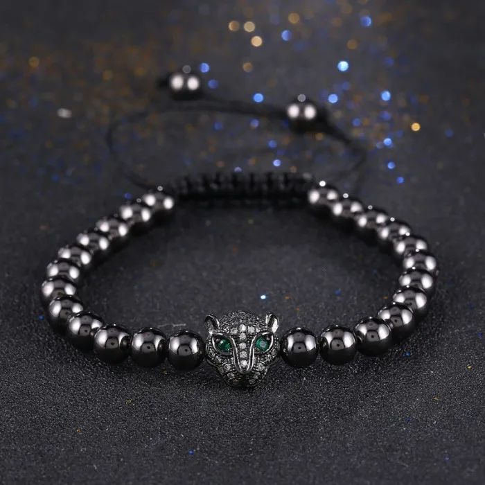 Лидер продаж мужские браслеты с бусинами леопардовая головка микро проложить