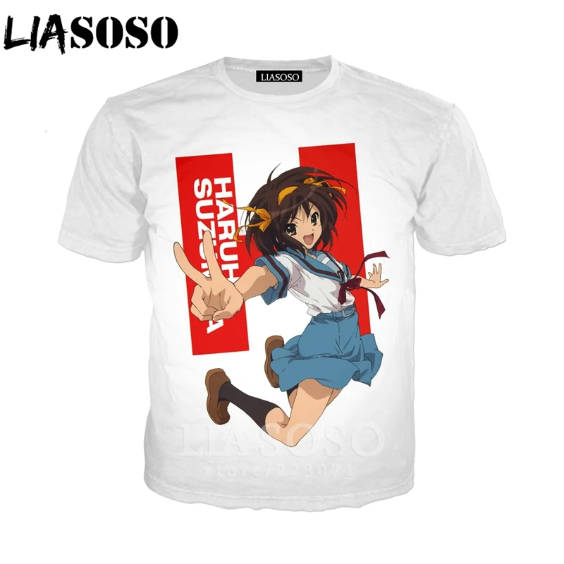 LIASOSO Summer New Men Women Short Sleeve Sweatshirt 3D Print Anime The Melancholy of Haruhi Suzumiya T Shirt Top Pullover A195 | Мужская