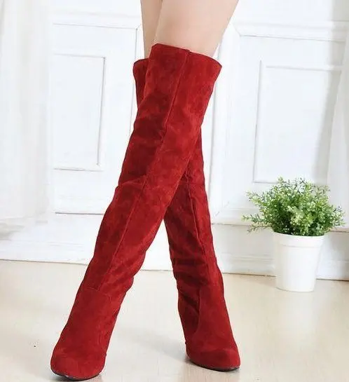 Red velvet REAVE CAT/женские ботинки; женская обувь; женские сапоги до колена на высоком каблуке; zapatos de mujer botines mujer bota feminina; большие размеры 34-43 - Цвет: Red velvet