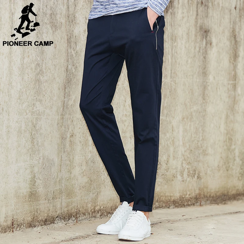 Мужские повседневные брюки Pioneer Camp темно-синие однотонные Стрейчевые цвета хаки