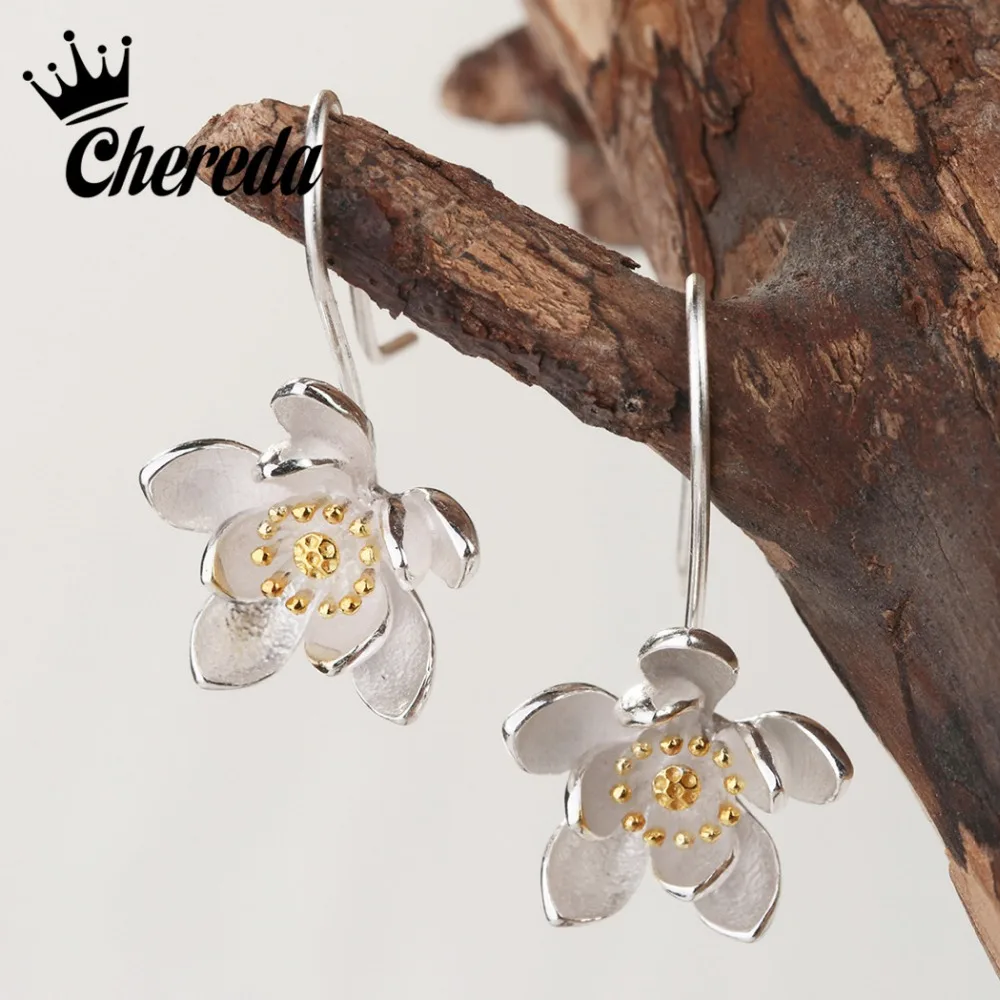 Женские серьги подвески с цветами и лотосом|drop earing|925 sterlingdrop earrings |