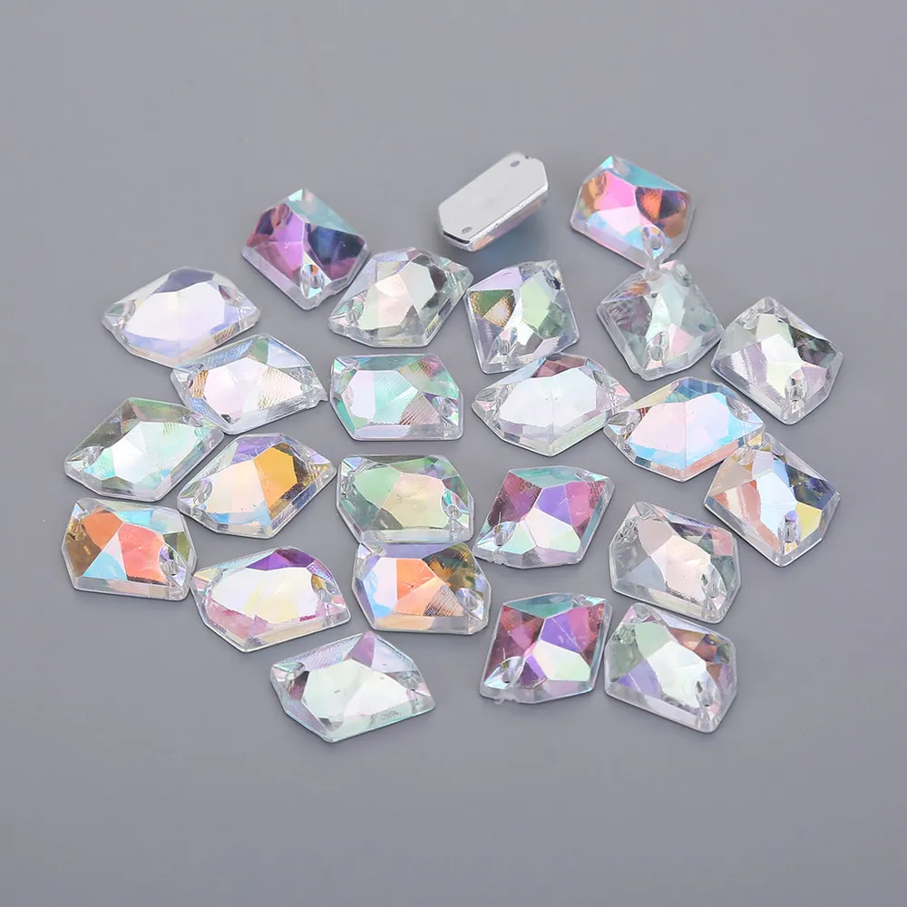 Crystal AB TPSMOC 14*17 мм Форма льда AB Кристалл Цвет пришить горный хрусталь с двумя отверстиями использовать для свадебного платья обувь сумки - Цвет: Crystal AB