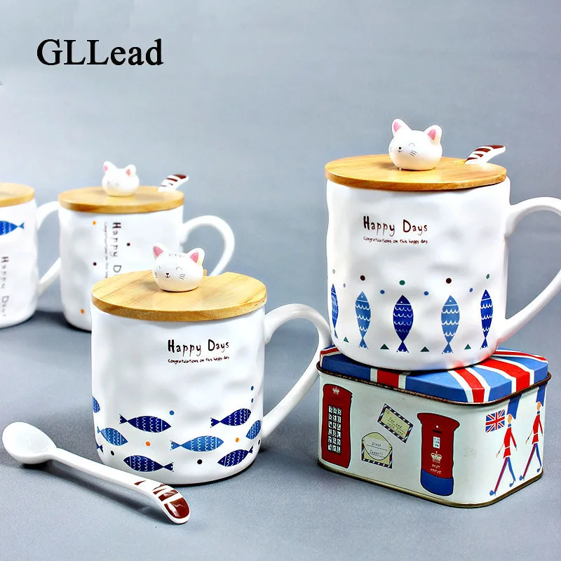 GLLead креативная керамическая кружка для чая в японском стиле милый котенок и рыба