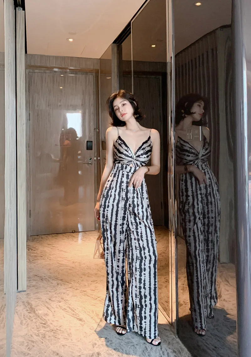 Long Rompers Sexy Women Jumpsuit Summer Party Leopard V-neck Spaghetti Strap Catsuit Overalls Bodysuit Club Pants Playsuits