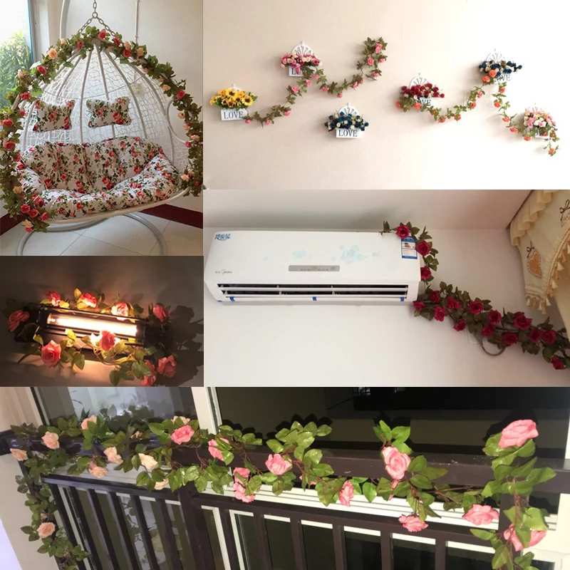 

rose string Fake Silk Roses Ivy Vine Artificial Flowers with Green Leaves Home Wedding Decoration Wall Hanging Garland Decoratio