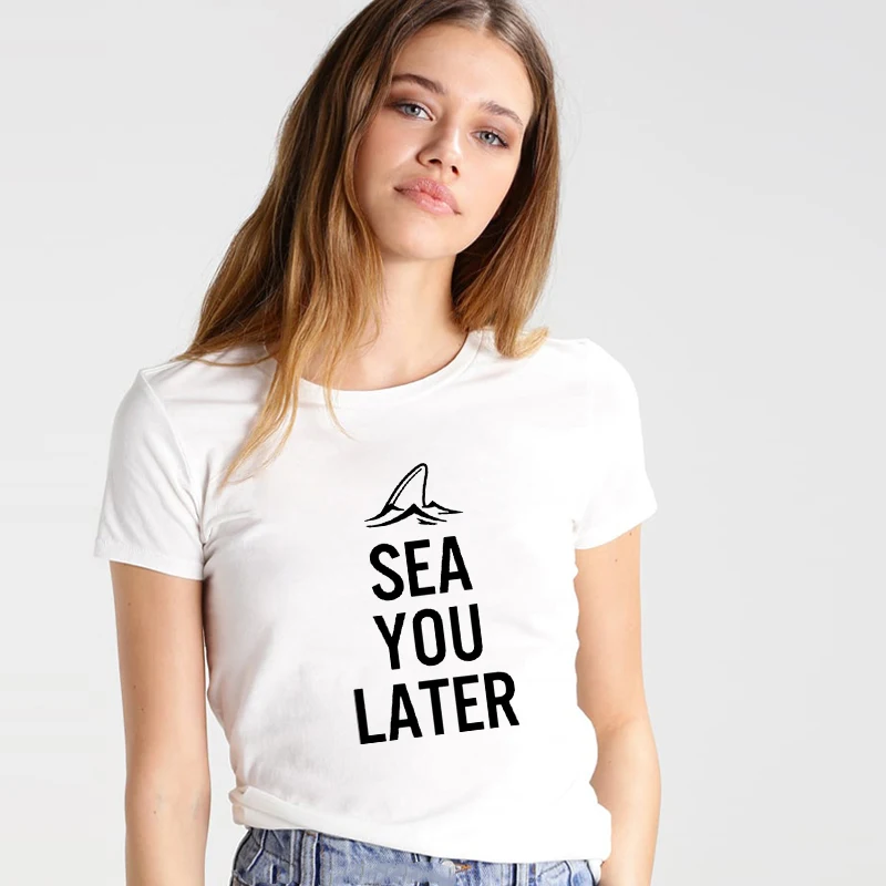 Женская футболка с коротким рукавом LUSLOS SEA YOU LATER белая Повседневная со слоганом