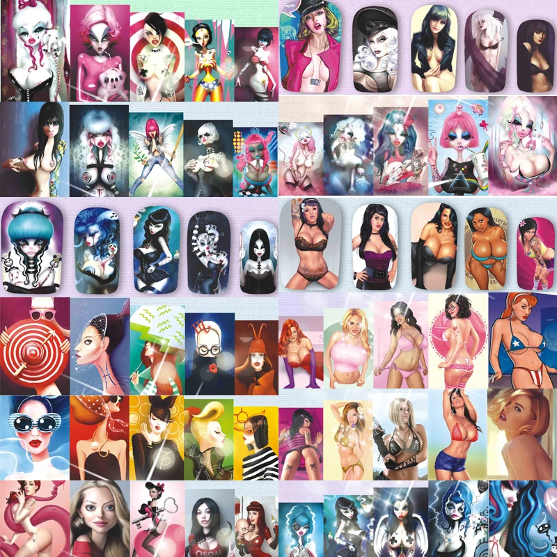 

12 листов, сексуальные горячие мультяшные наклейки для ногтей для молодых леди и девушек, водные переводные наклейки, украшения A937-948 #