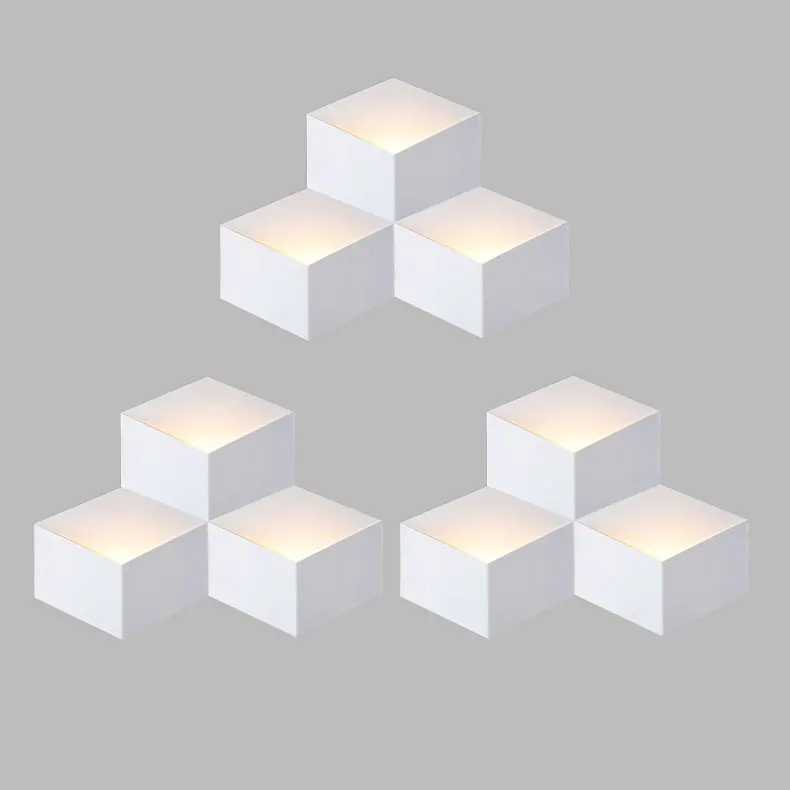 

Geometric combination decorative creative LED wall lamp three-dimensional square wall three-dimensional bedside lamp white ZA321