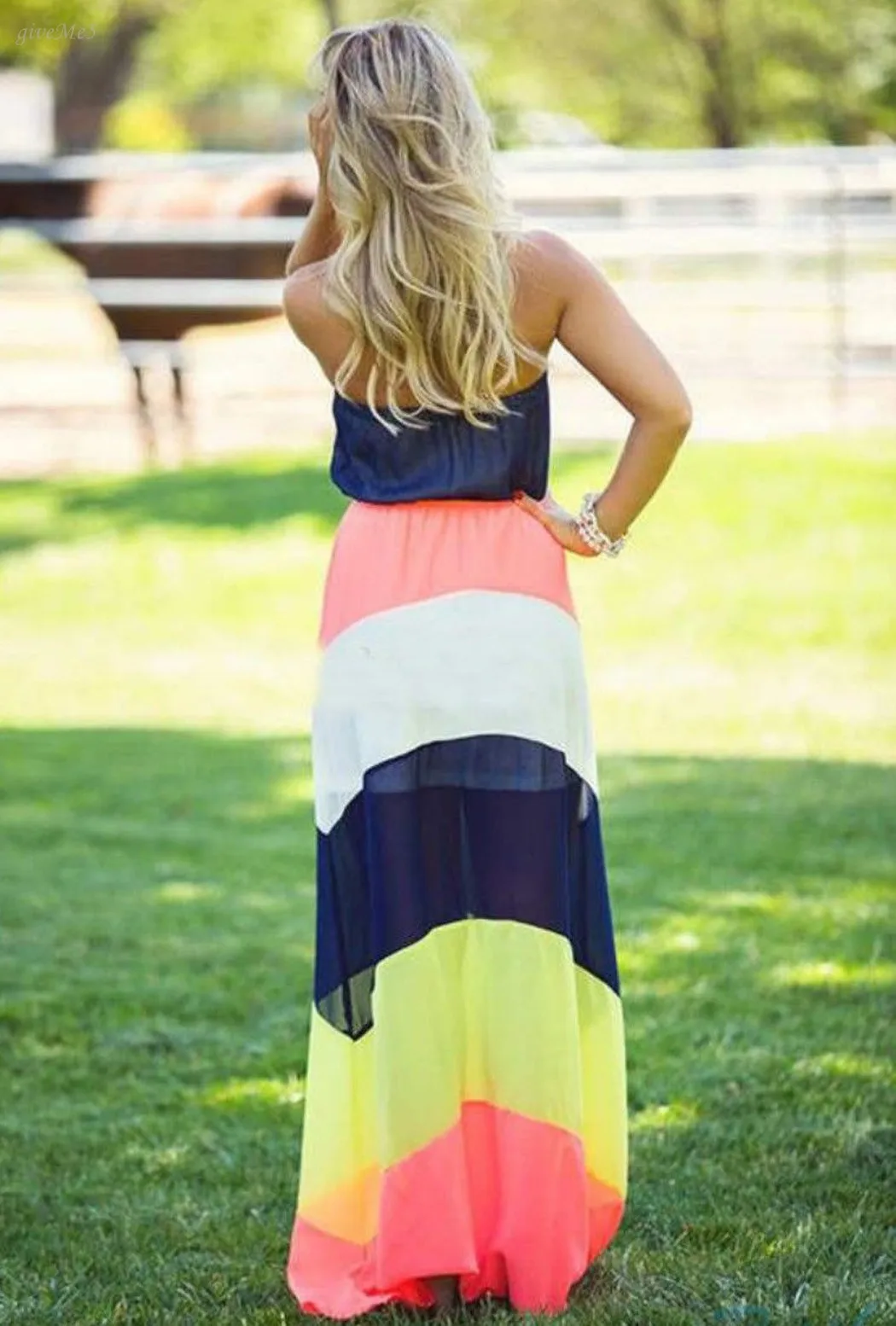 Милое женское свободное Повседневное платье макси лоскутное шифоновое без