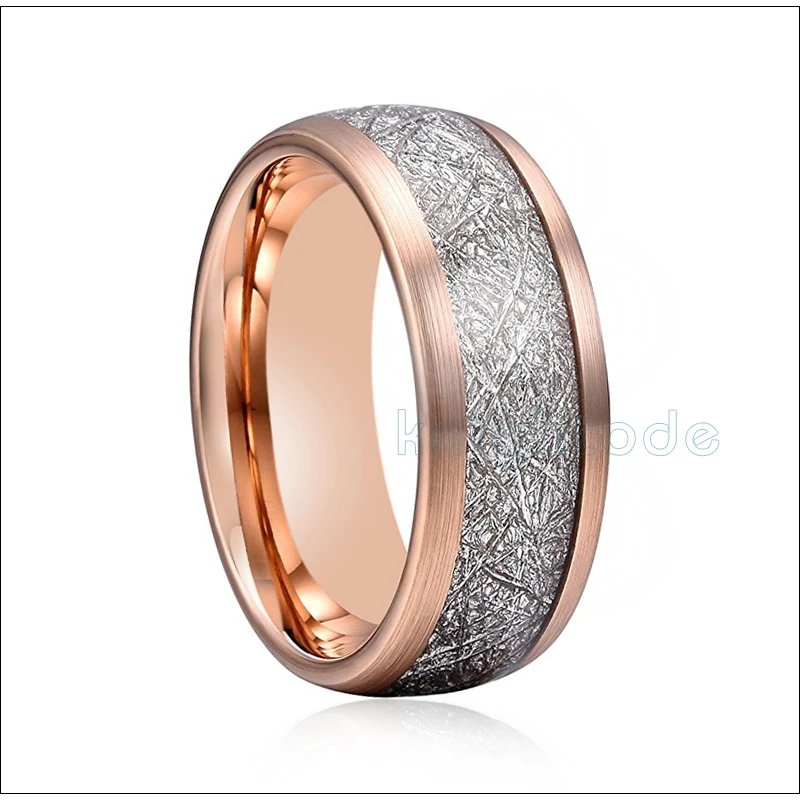 Rose Gold Tungsten Wedding Band Men Women Jewelry In Tungsten Carbide Ring Domed Polished Finish Meteorite Inlay