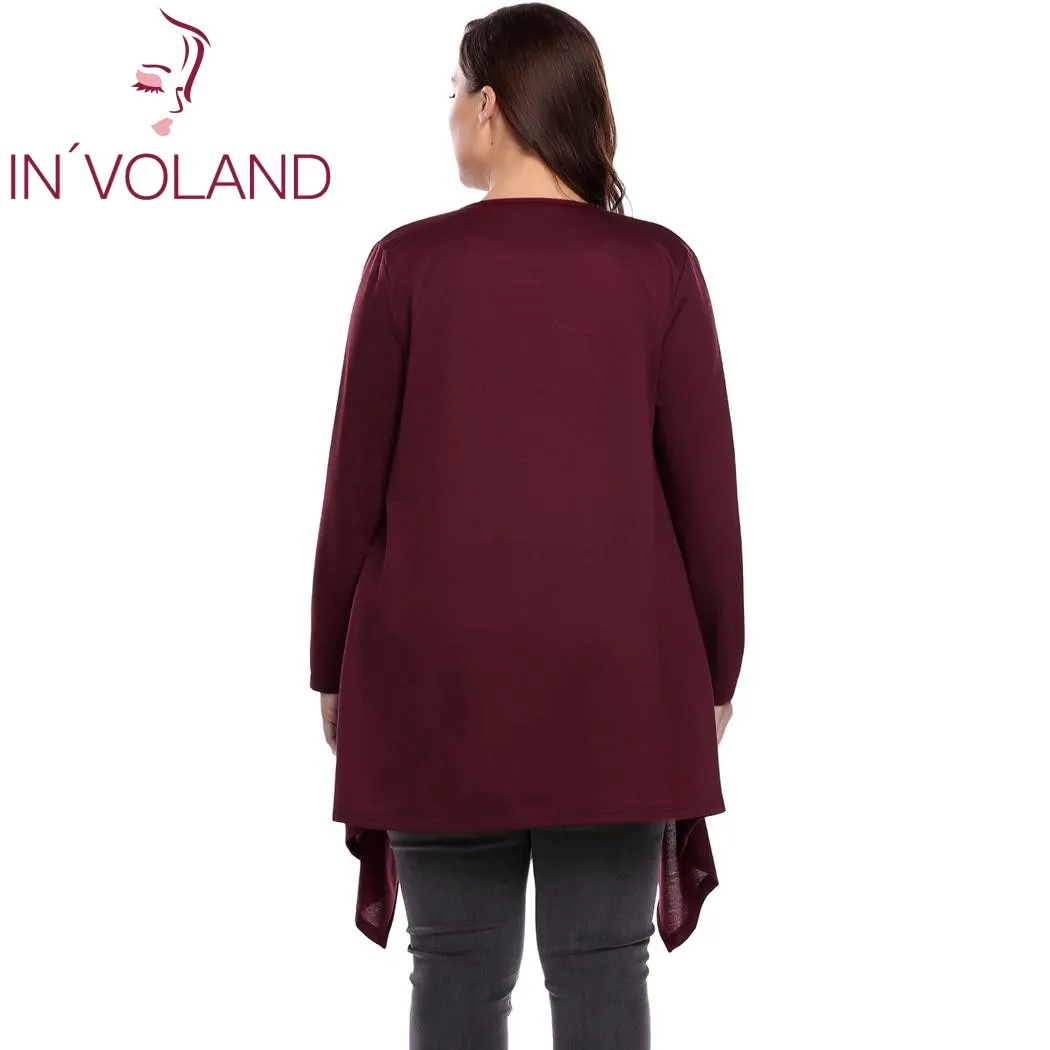 IN'VOLAND Women Cardigan Tops Plus Size L-4XL Spring Autumn Long Sleeve Solid Draped Open Front Asymmetrical Sweater Large |