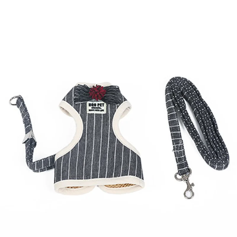 Bow tie black HOOPET Регулируемая маленькая собака кошка шлейка с поводком квадратные полосы милый щенок мягкий жилет жгут - Цвет: Bow tie black