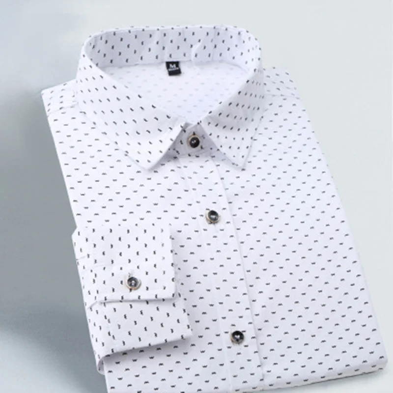 5XL модная мужская Однотонная рубашка в горошек с длинным рукавом и отложным воротником, мужская рубашка, Повседневная Деловая Рабочая приталенная рубашка