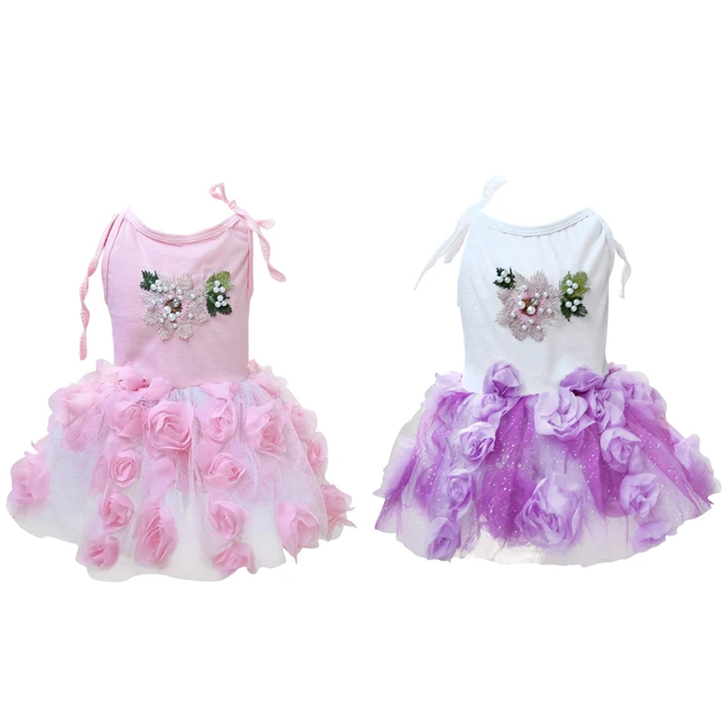 Сезон весна-лето домашнее животное собачье свадебное платье украшенная жемчугом