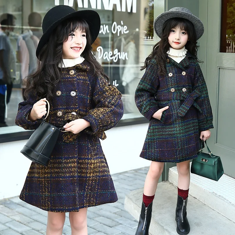Осенне зимнее шерстяное пальто в клетку для девочек|wool coat girl|girls wool coatgirls dress |