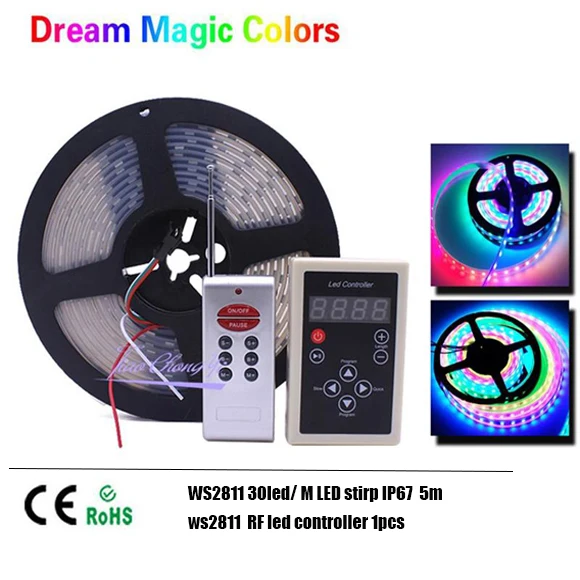 WS2811 strip Kit 2 DC12V 5 м чеканка мечта магия Цвет RGB 5050 WS2811 IC Светодиодные ленты свет+ WS2811 РФ Пульт дистанционного управления+ 12 V 5A светодиодный Мощность - Испускаемый цвет: WS2811 strip Kit 2