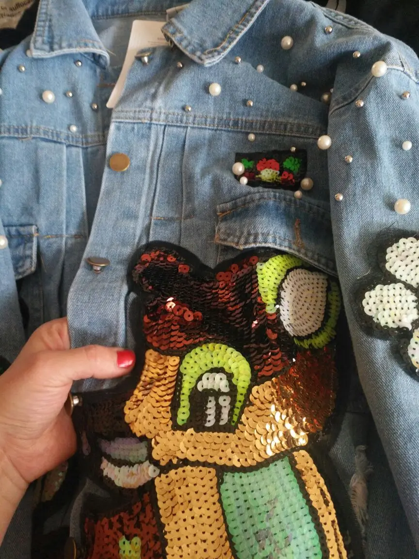 Модная брендовая ковбойская куртка с блестками и мультяшным рисунком женская