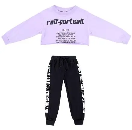 Light purple 2Pcs Детские комплекты из 3 предметов в стиле хип-хоп модная одежда для уличных танцев для девочек-подростков укороченные топы, штаны, жилет джазовые уличные спортивные костюмы для детей 10-12 лет - Цвет: Light purple 2Pcs