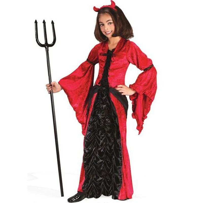 Red Girl Devil Princess Costume Slim Kids Dresses Costumes for Halloween Age of 3-11 | Тематическая одежда и униформа