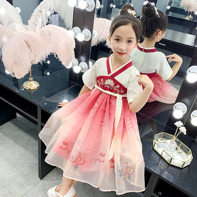 Красное сказочное платье Hanfu костюм для классических танцев с вышивкой китайское