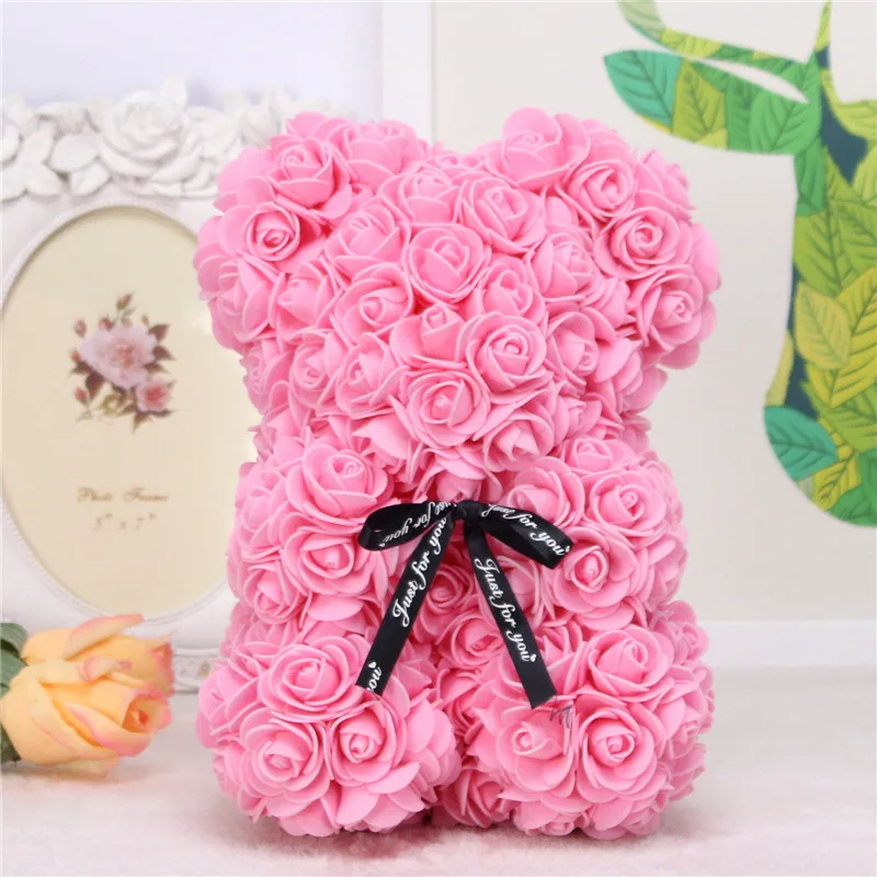 DIY 25 см Мишка Тедди роза с коробкой Искусственные из ПЭ цветок медведь Роза День святого Валентина для девушки женщины жена мать день подарок - Цвет: Pink
