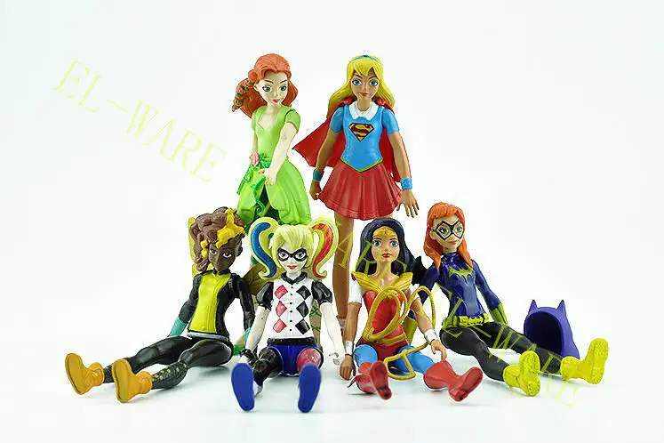 6 шт./компл. DC Comic Super Hero Girls Harley Quinn Batgirl Kid PVC Аниме фигурки Модель Коллекционная