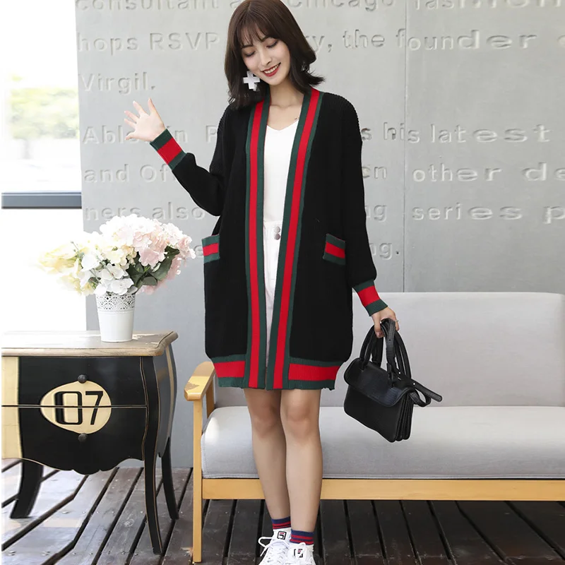 Spring New Wild Loose Long Knitwear Cardigan Women Sweater Coat Sleeve Patchwork wz321 |