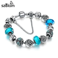 szelam diy blue bracelets beads women silver charm bracelets bangles fashion jewelry pulseira sbr160230