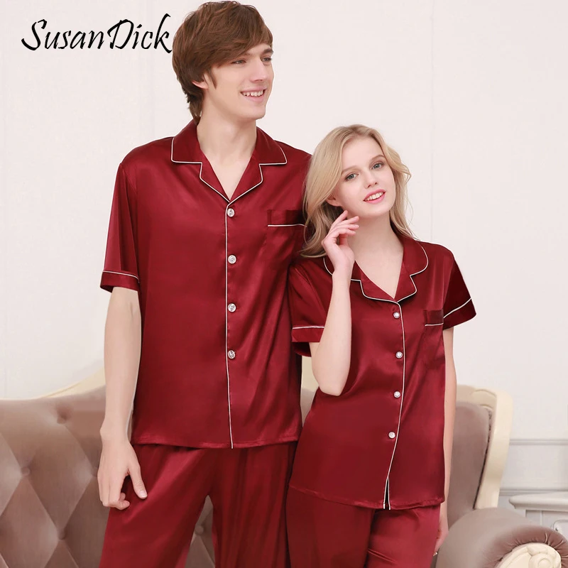 SusanDick роскошный пижамный комплект для пар шелковая мягкая китайская пижама с