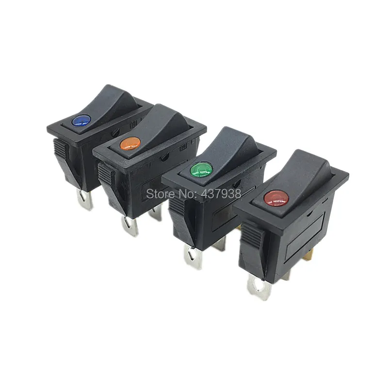 4 шт. KCD3 черный кулисный переключатель вкл. Выкл. 3Pin фиксация 16A 250VAC с точечным светодиодный для двигателя автомобиля Авто переключатель красный синий зеленый желтый свет