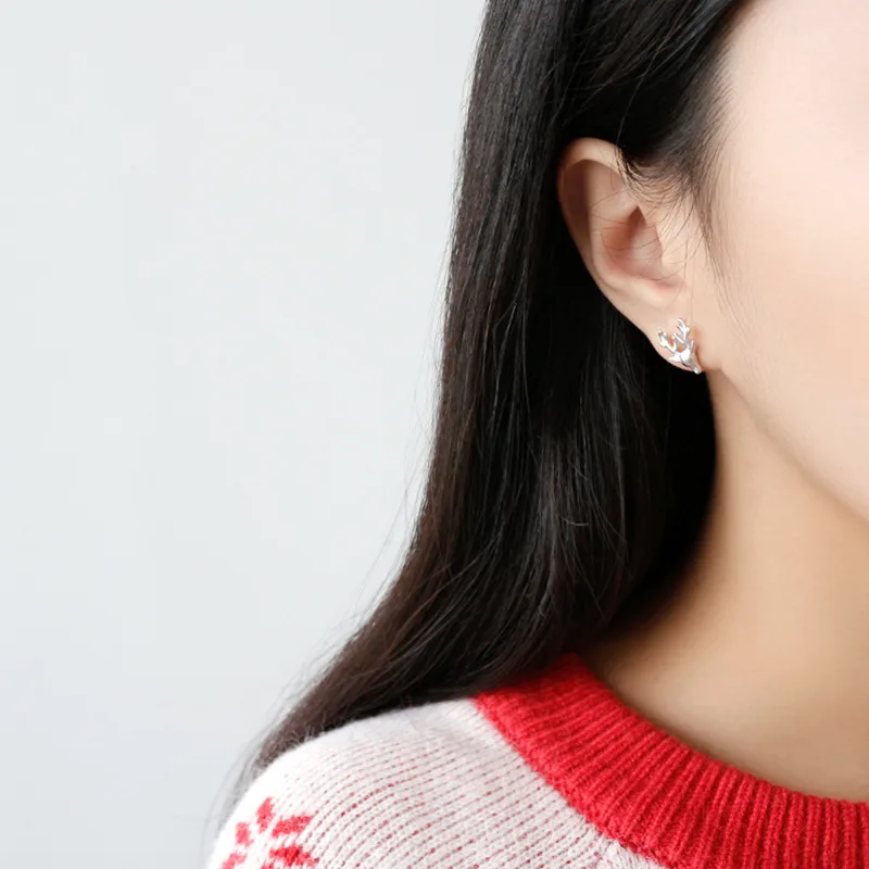 100% 925 Sterling Silver Simple Mini Elk Hollow Christmas Tree Stud Earrings for Women Fine Jewelry Engagement Gift WDE034 | Украшения и
