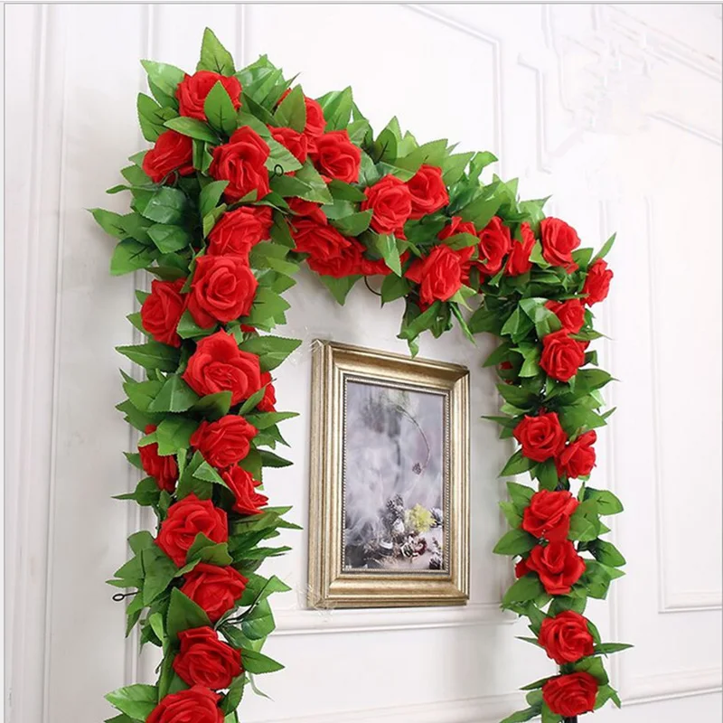 

250CM/lot Silk Roses Ivy Vine with Green Leaves For Home Wedding Decoration Fake leaf diy Hanging Garland Artificial Flowers