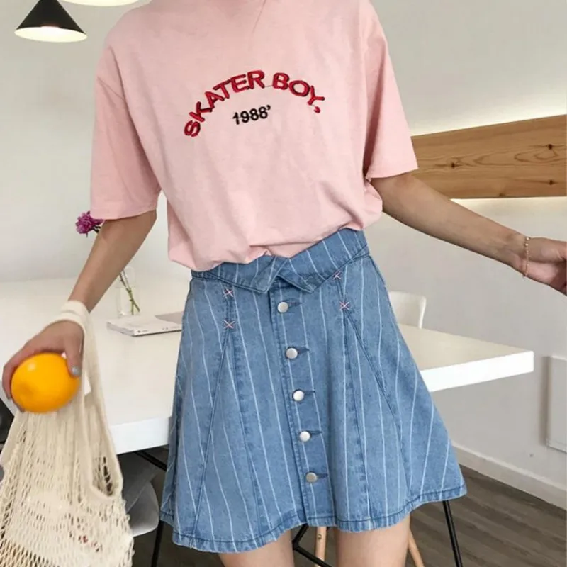 Летние Для женщин Винтаж Denim Lace-up металлическая застежка кнопка Высокая Талия