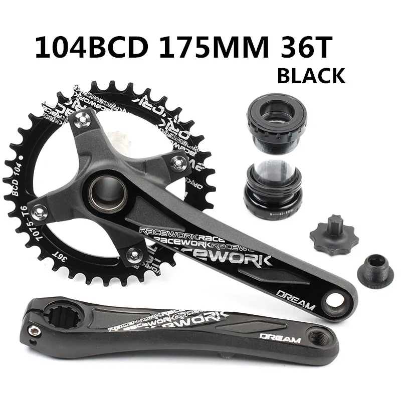 175 36T black Велосипедный Кривошип 104BCD MTB велосипедный шатун из алюминиевого сплава с нижней велосипедной шатуной 175 мм 32T 34T 36T 38T пластина - Цвет: 175 36T black