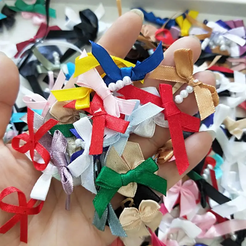 100 шт./лот, разные цвета, атласные ленты, банты, маленькие галстуки-бабочки, сделай сам, Швейные аксессуары, украшения ручной работы, украшение коробки для конфет