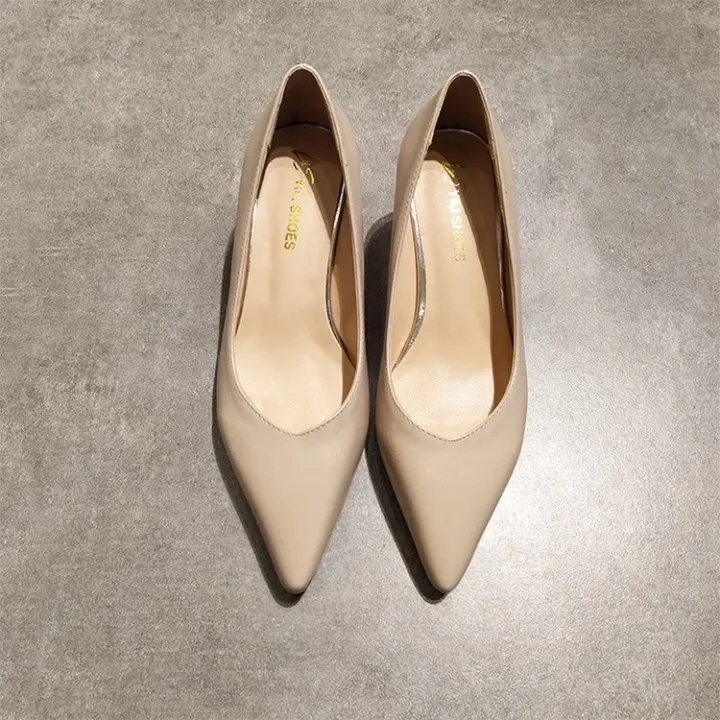 beige EOEODOIT/Новые весенние кожаные туфли-лодочки пикантные женские офисные туфли из органической кожи на каблуке средней высоты с v-образным вырезом туфли-лодочки для работы 5 см - Цвет: beige