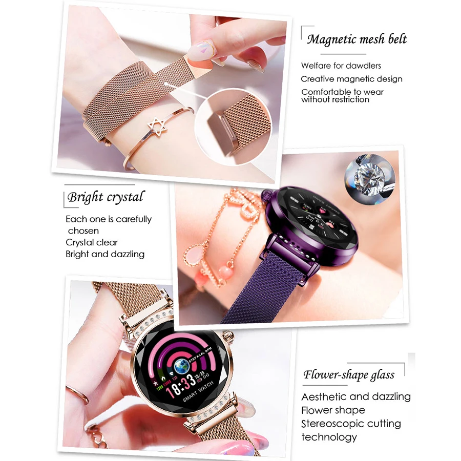 Женские Смарт-часы со стразами стекло пульсометр монитор артериального давления