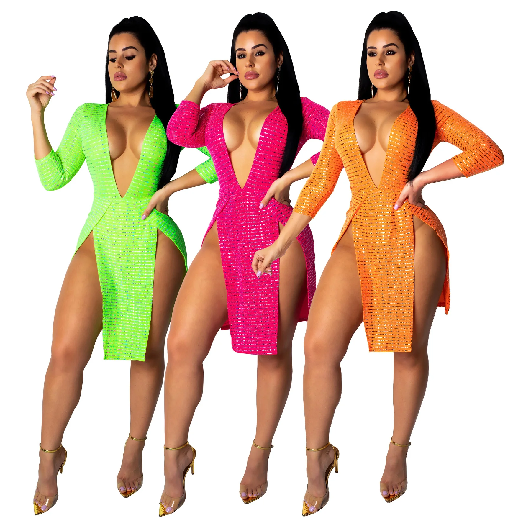 2019 Новое Женское летнее горячее сверление со стразами глубокий v-образный вырез