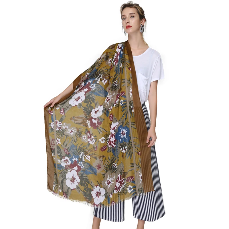 Женская длинная шаль FS зеленая Пашмина с цветочным принтом 2018|shawl pashmina|scarves stolesbig