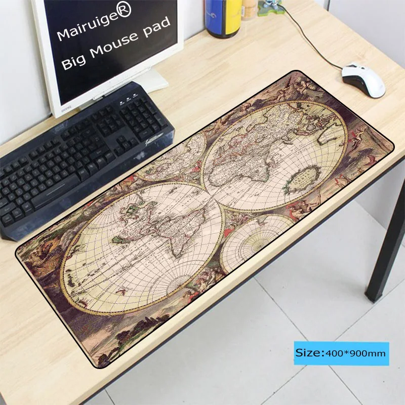 Большой коврик для мыши Mairuige со старой картой мира 400*900*3 мм XXL геймерский