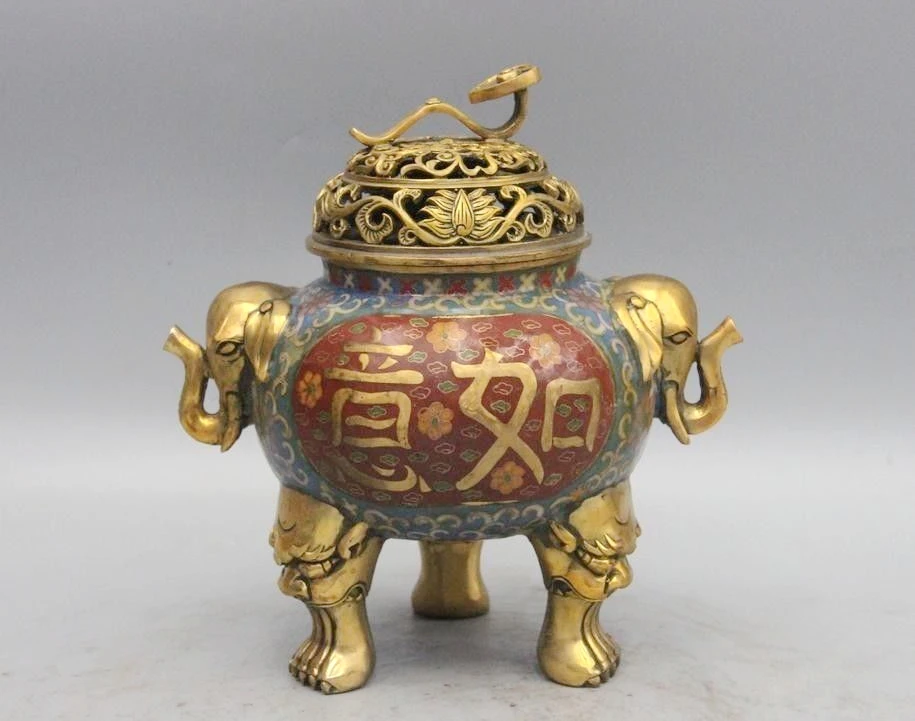 

Китайский буддийский, курильница для благовоний Ruyi Foo Dog Lion Elephant, бронзовые Перегородчатые